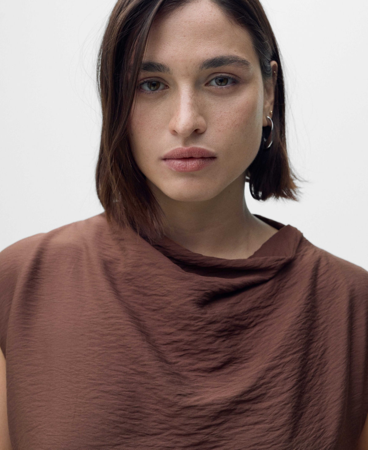 Mango Drape Texture Minidress In Brown