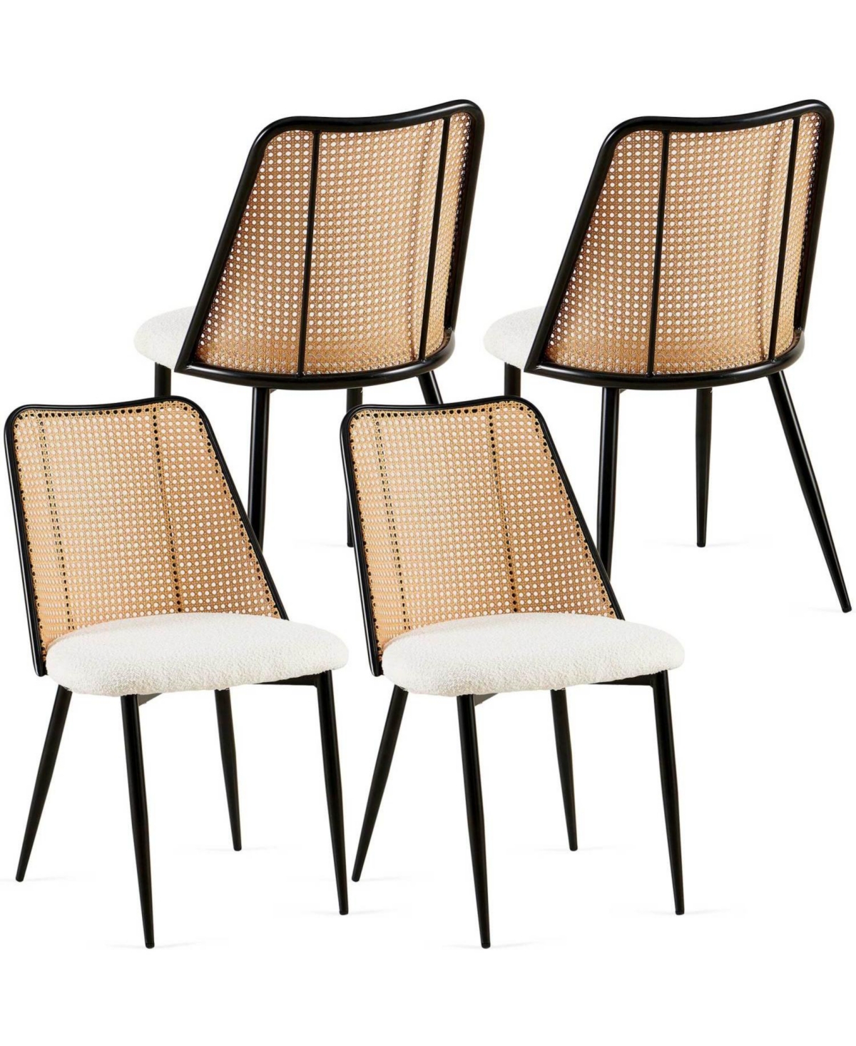 Streamdale Off-White Rattan Dining Chairs (Set of 4) with Cane Backs
