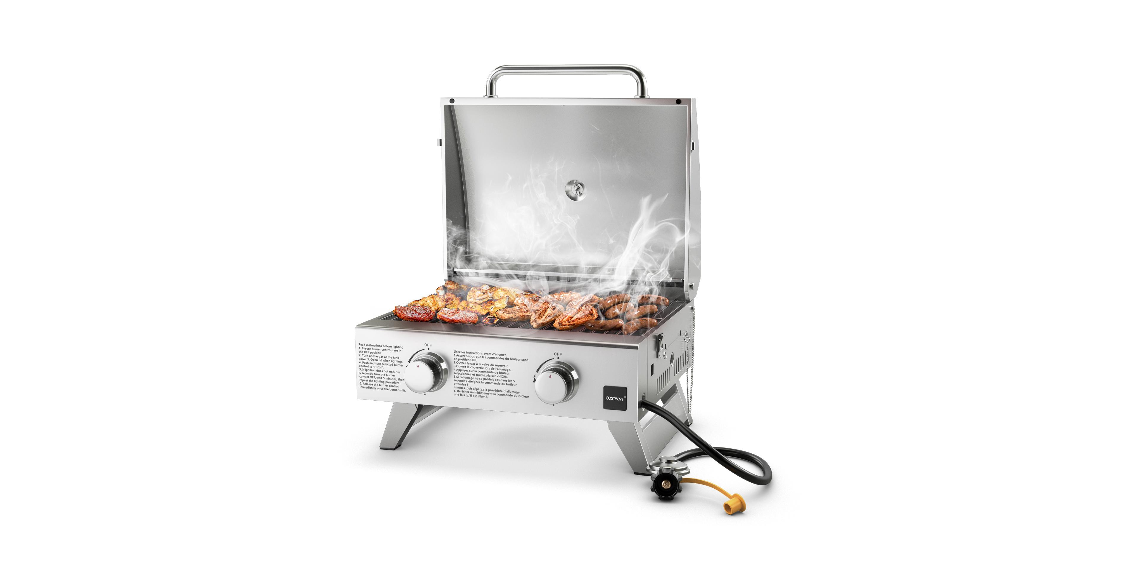 Stainless Steel Propane Grill with Lid for Outdoor Camping Tailgating Picnic Party