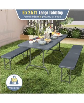 6 Feet Folding Table with Wood Grain HDPE Tabletop and Safe Lock Mechanism