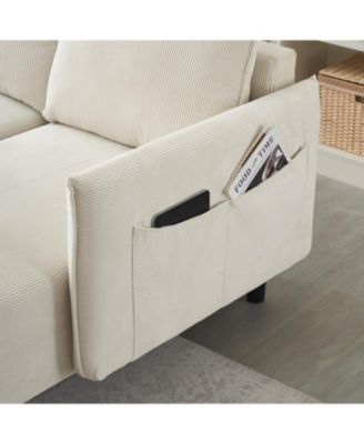 79.50 inches long, Velvet Sofa Fabric, with three matching pillows and spacious and comfortable seats, for Apartment Office Living Room - Beige