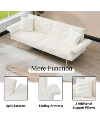 Streamdale 79 inch corduroy sofa bed, foldable double sofa bed with folding armrests, suitable for living rooms and small spaces