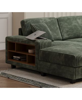 Corduroy U-Shaped Sofa, 4 Seat Sofa Bed, Modern Living Room