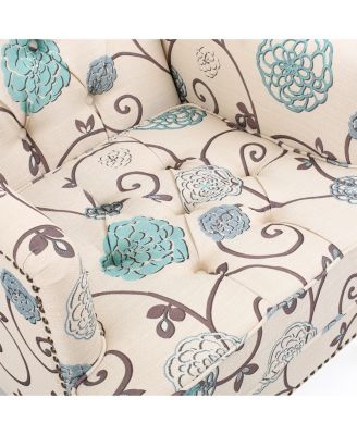 Streamdale Contemporary Club Chair in Blue and Beige Floral Fabric