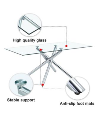 Streamdale Modern Glass Dining Table, Silver Legs, Seats 4-8