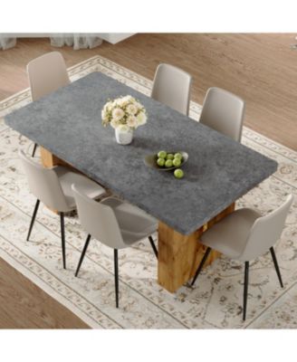 Streamdale Cozy Modern MDF Dining Set with 6 Gray Faux Leather Chairs
