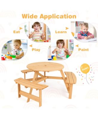 Kids Outdoor Wooden Picnic Table and Bench Set with Umbrella Hole