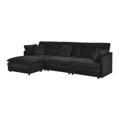 Streamdale Modern L-Shaped Sectional Sofa with Ottoman, 4-Seat Couch (Black