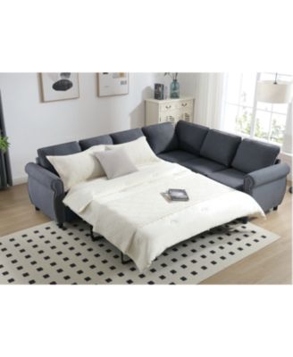 2-in-1 Sleeper Sofa, 6-Seater Sectional Couch Bed, 104" Gray Sofa Bed for Living Room