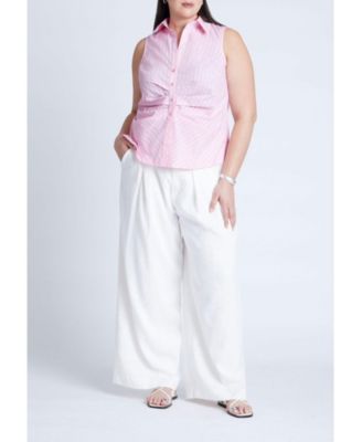 Women's Plus Size Striped Sleeveless Collared Top