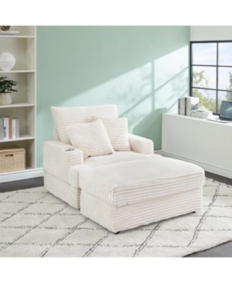 Corduroy Armchair & Ottoman Set with Cup Holder