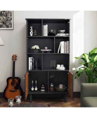 Streamdale Bookcase with Cabinet, Bookshelf with Doors, Black&Honey