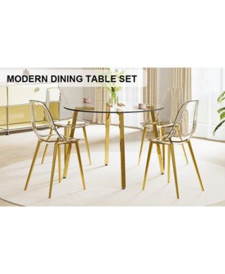 Glass Table & 4 Gold Leg Chairs