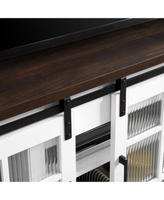 Sliding Door TV Cabinet with Glass Doors and Adjustable Shelves, 59"W x 15.9"D x 27.8"H