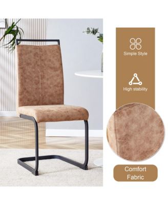 Streamdale Modern Grey Marble Table with Metal Frame and 4 Arched Brown Fabric Chairs