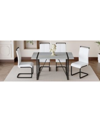 Streamdale Modern Marble Texture Dining Set Grey MDF Table with 4 PU Chairs
