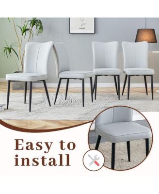 Modern Marble Dining Set Black Table & Light Gray Striped Chairs