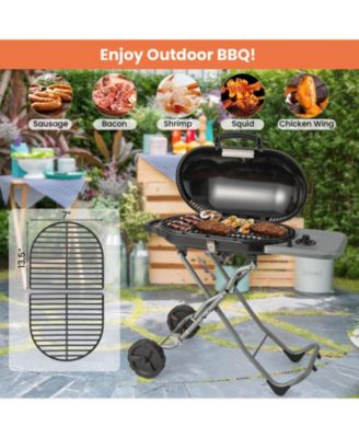 15000 BTU Portable Propane BBQ Grill with Wheels and Side Shelf