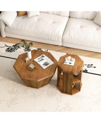 Octagonal Rubberwood Coffee Table Set (2)