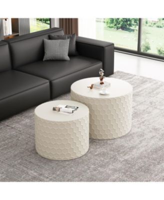 Streamdale Minimalist Nesting Coffee Table Set, Honeycomb Design (Beige)