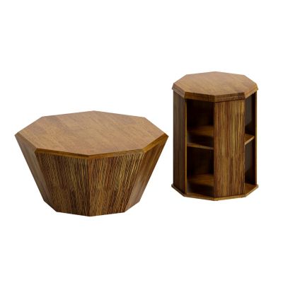 Octagonal Rubberwood Coffee Table Set (2)