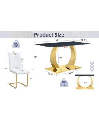 Streamdale Sintered Stone Dining Set 63" Table & 4 White/Gold Chairs