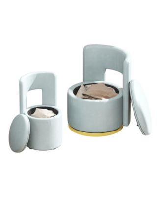 360°Round Swivel Chair with Storage under Seat, Comfy Chair for Living Room Bedroom Reading Room (Blue)