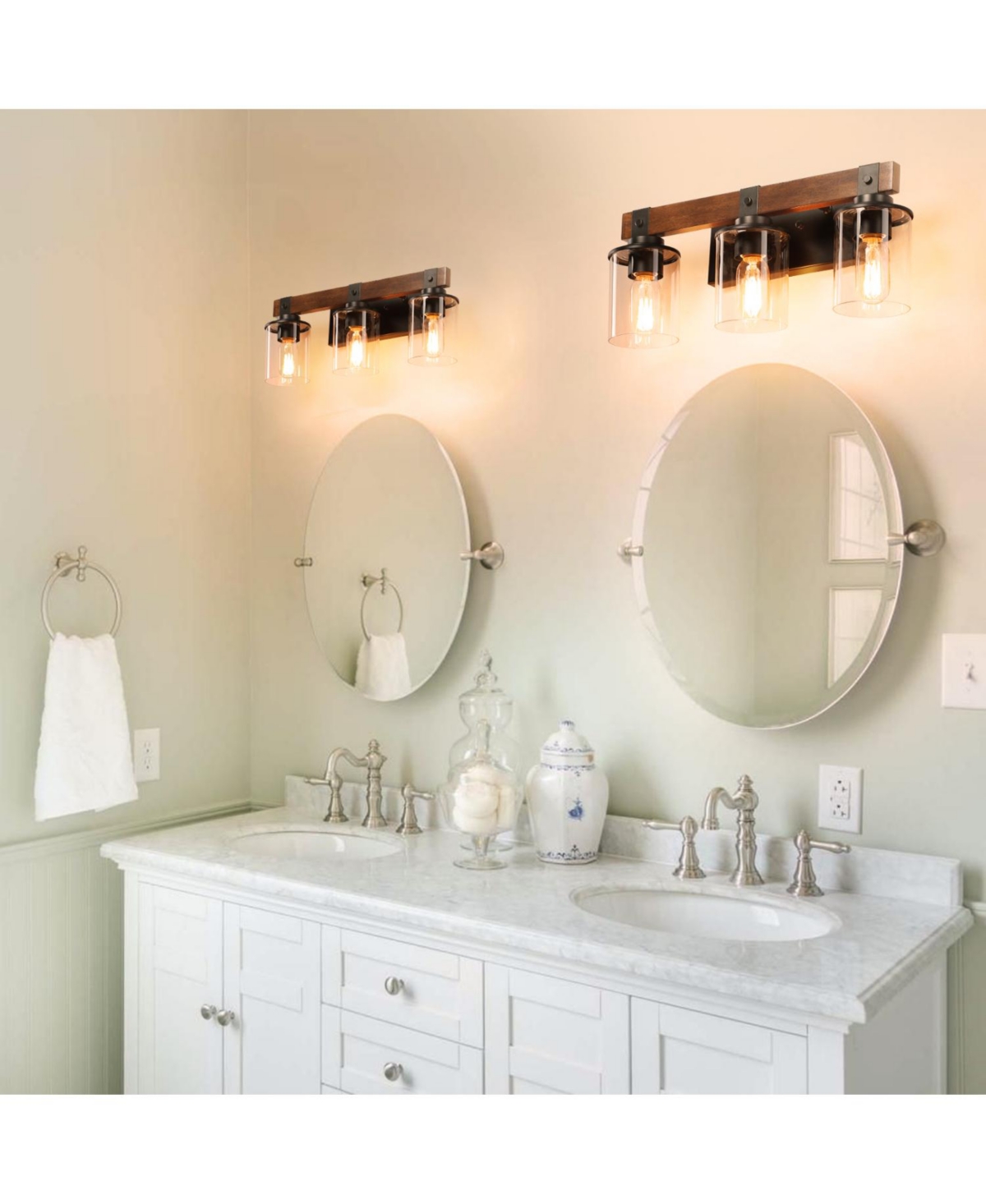 3-Lights Farmhouse Vanity Lights Fixture Rustic Bathroom Light Fixture Bathroom Sconce (Without Bulbs) - Walnut+black