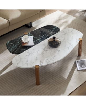 1Pc MDF Faux Marble Top, Gold Metal Legs, Mid-Century Style Coffee Table