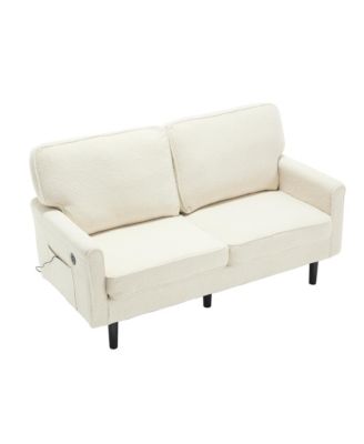  Mid Century Modern Loveseat with USB, Removable Covers (Beige)