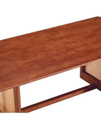 Streamdale Chinese Style Rectangle Rattan Coffee Table, Walnut Color