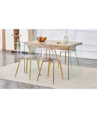 Contemporary Wood Table and Chair Set Textured MDF Table with Tempered Glass Legs and 4 Acrylic Chairs on Gold Bases