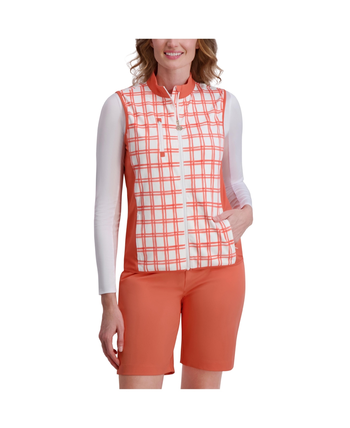 Women's Full Zip Colorblock Vest - Windowpane plaid