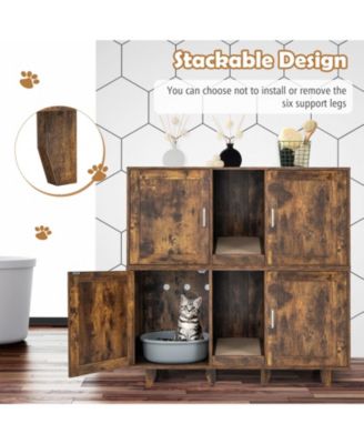 2-Door Cat Litter Box Enclosure with Winding Entry and Scratching Board