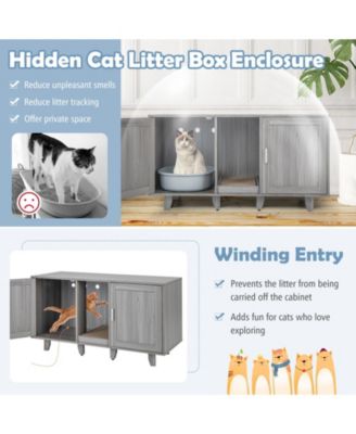 2-Door Cat Litter Box Enclosure with Winding Entry and Scratching Board