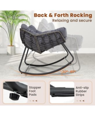 Outdoor Rocking Chair Oversized Patio PE Wicker Egg Chair with Cushion-Gray