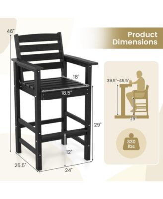 Patio HDPE Adirondack Bar Chairs Set of 2 with Wide Armrests-Black
