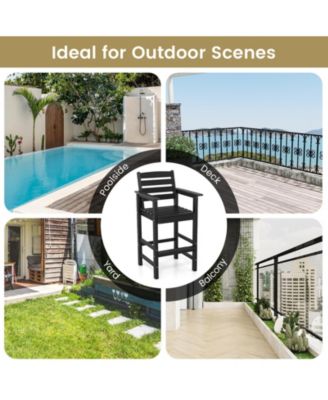 Patio HDPE Adirondack Bar Chairs Set of 2 with Wide Armrests-Black