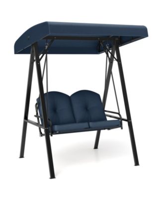 2-Person Outdoor Porch Swing with A-Shaped Metal Stand and Adjustable Canopy