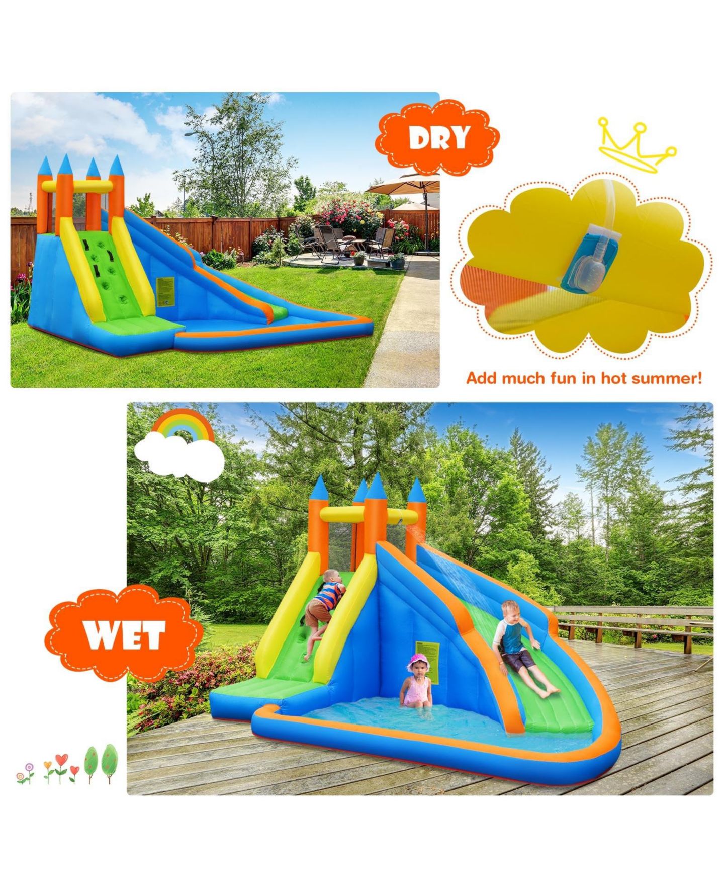 Детские игрушки GOUUN Inflatable Bounce House Jumper with Water Slide, 13' x 9.8' x 8.2", Accommodates 3, Ages 3+, цвет: Синий — фото 8