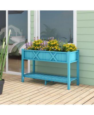 Poly Wood Elevated Planter Box with Legs Storage Shelf Drainage Holes