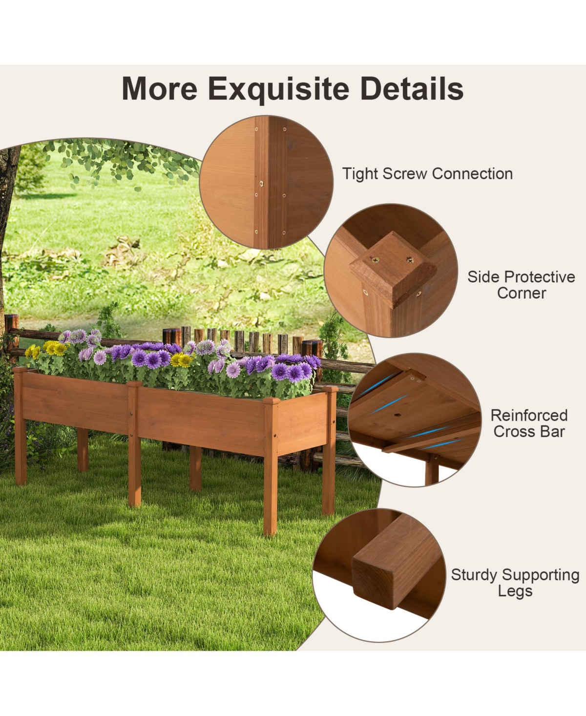 Large Raised Garden Bed with Drainage Holes and 6 Supporting Legs