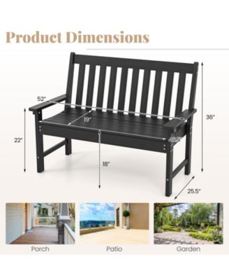 52 Inch All-Weather HDPE Outdoor Bench with Backrest and Armrests