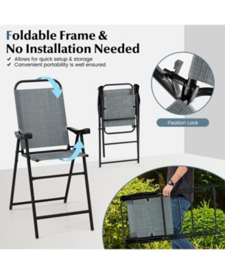 Patio Folding Bar Stool Set of 4 with Metal Frame and Footrest