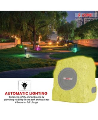 Rock Speaker Outdoor Waterproof Bluetooth Garden Speakers Solar & USB Charging RGB Colors for Patio Pool & Home