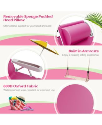 Foldable Backpack Beach Chair with Cup Holder and Storage Pockets Set of 2-Pink