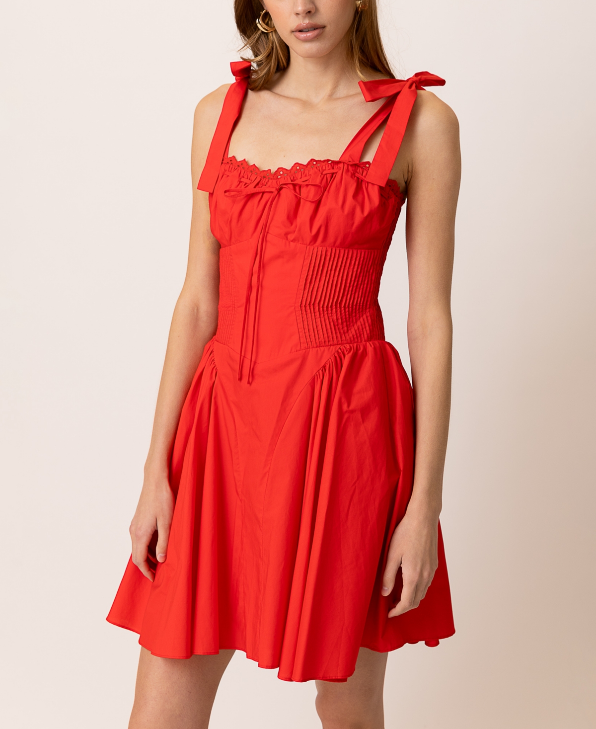 Line & Dot Women's Anessa Pleated-waist Mini Dress In Red