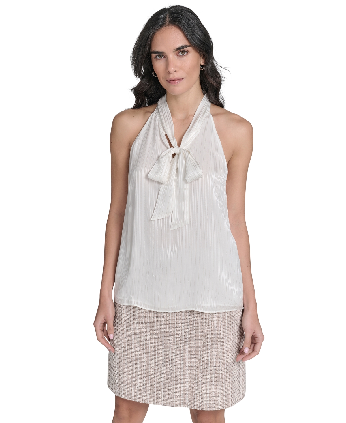 Women's Tie-Neck Sleeveless Blouse - Cream