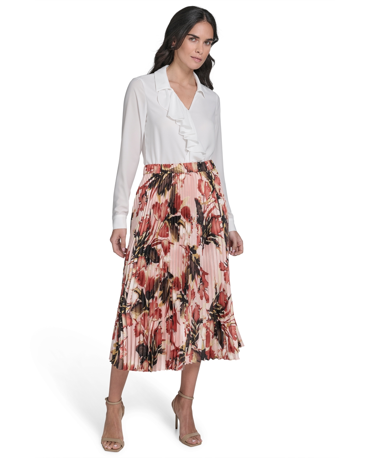 Calvin Klein Petite Printed Pleated Midi Skirt