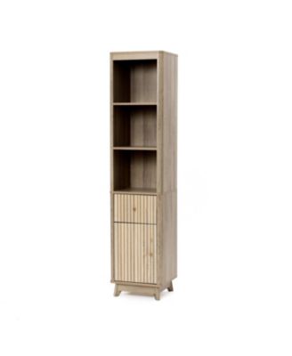 Natural Finish Wave-Patterned Manufactured Wood 1-Drawer 1-Door Bathroom Tower Cabinet